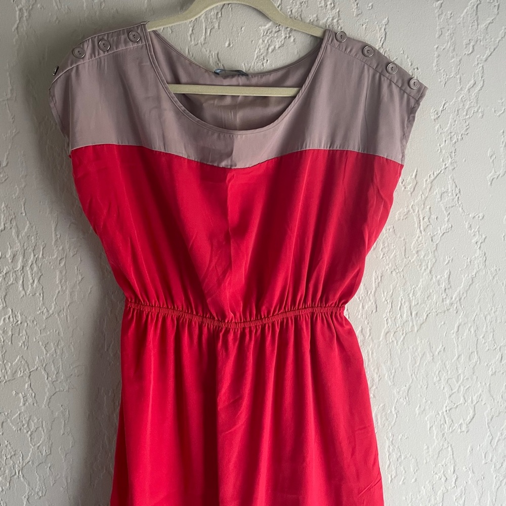Soprano Coral + Taupe Silk Mini Dress - Size M/L